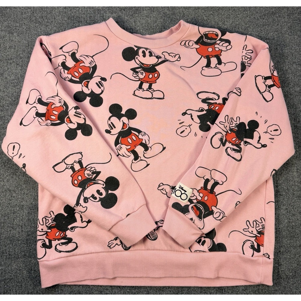 Disney 100 Mickey Mouse All Over Print‎ Pink Crewneck Sweatshirt Women's XL